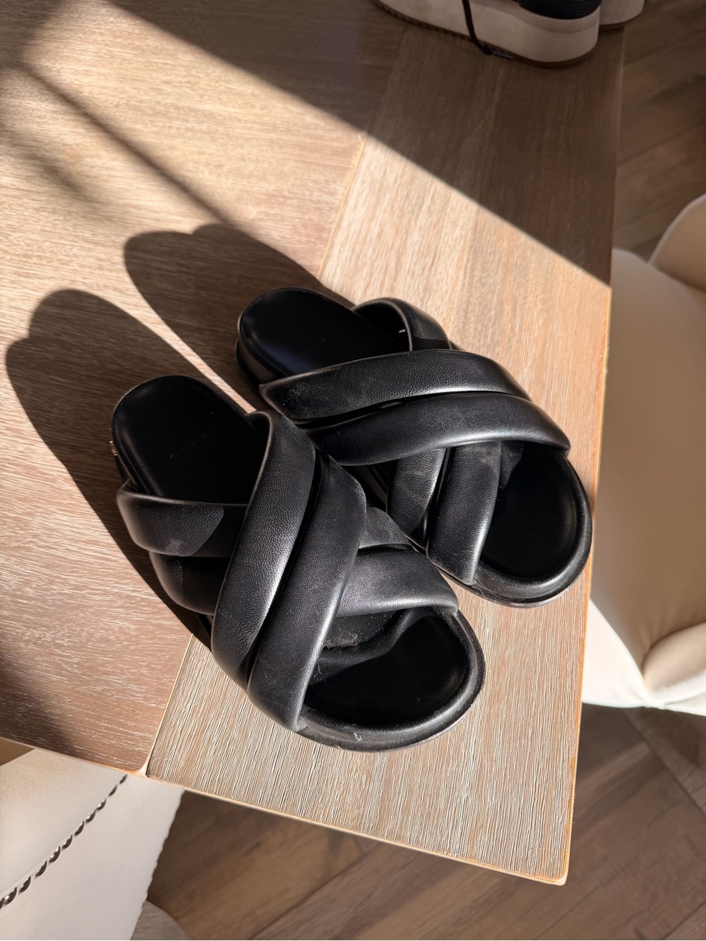 Anine Bing Black Padded Crisscross Slide Mules